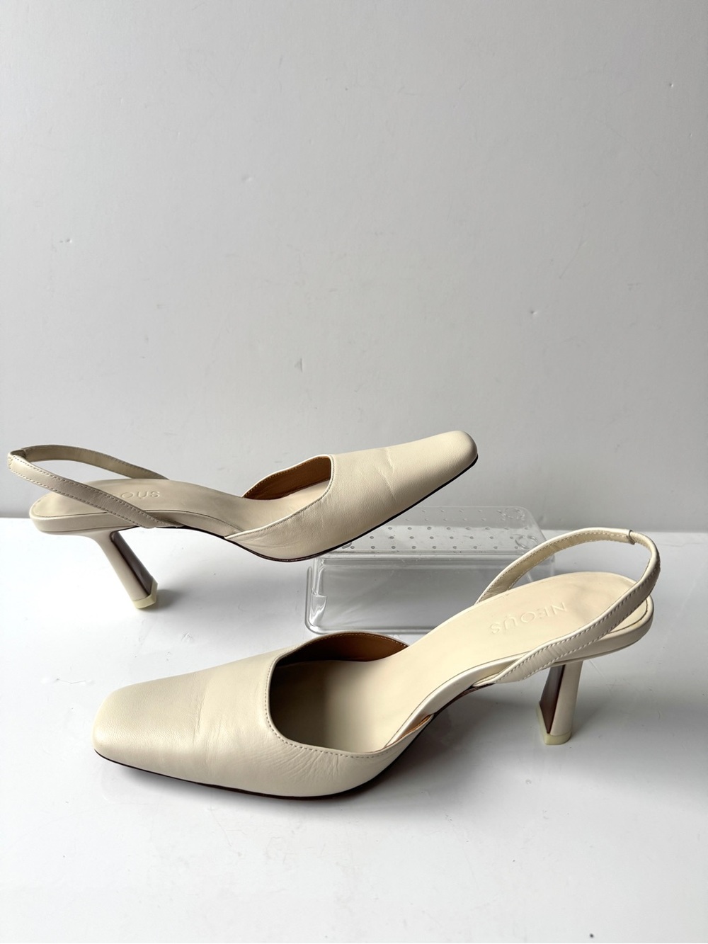 NEOUS Dracu Cream Leather Square Toe Slingback Slim Sculptural Heel Pumps Sz 37 - Picture 4 of 8